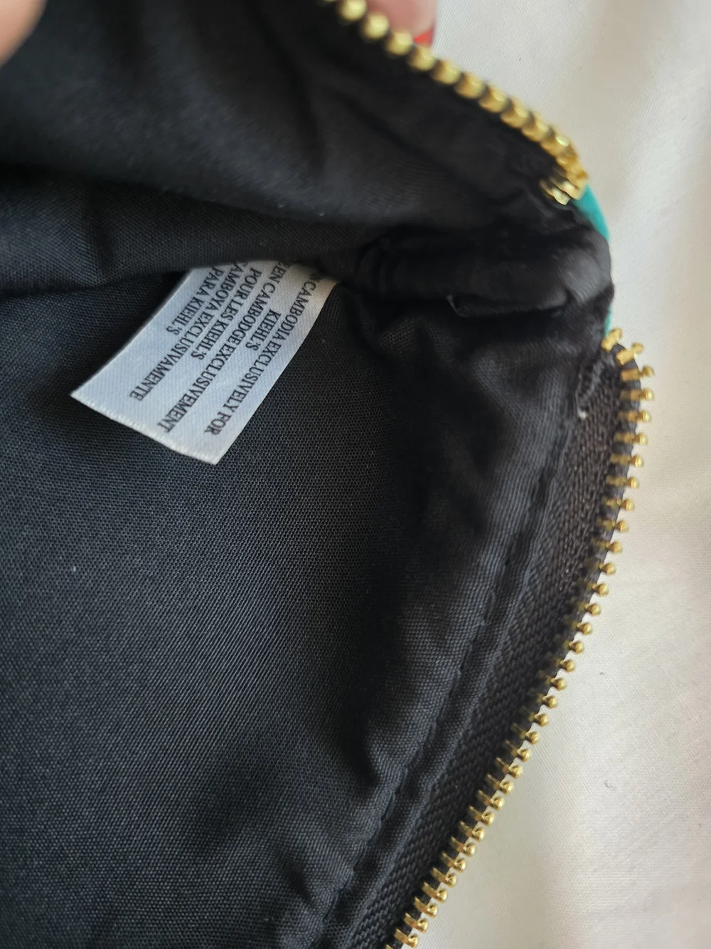Kiehl's Teal Velvet Cosmetic Bag with Gold Embroidery